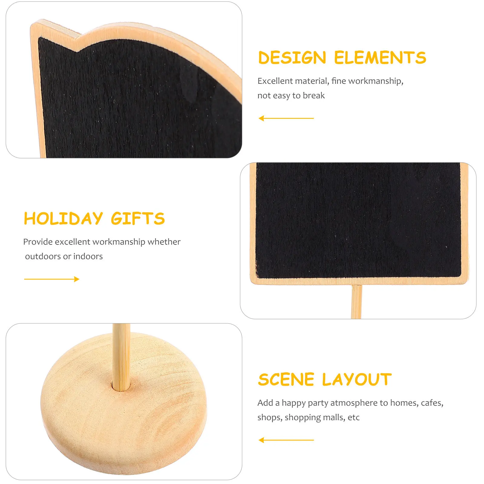 10Pcs Wooden Mini Blackboard Signs Small Chalkboard Message Board with Smooth Surface for Writing Drawing Erasable Home Bar