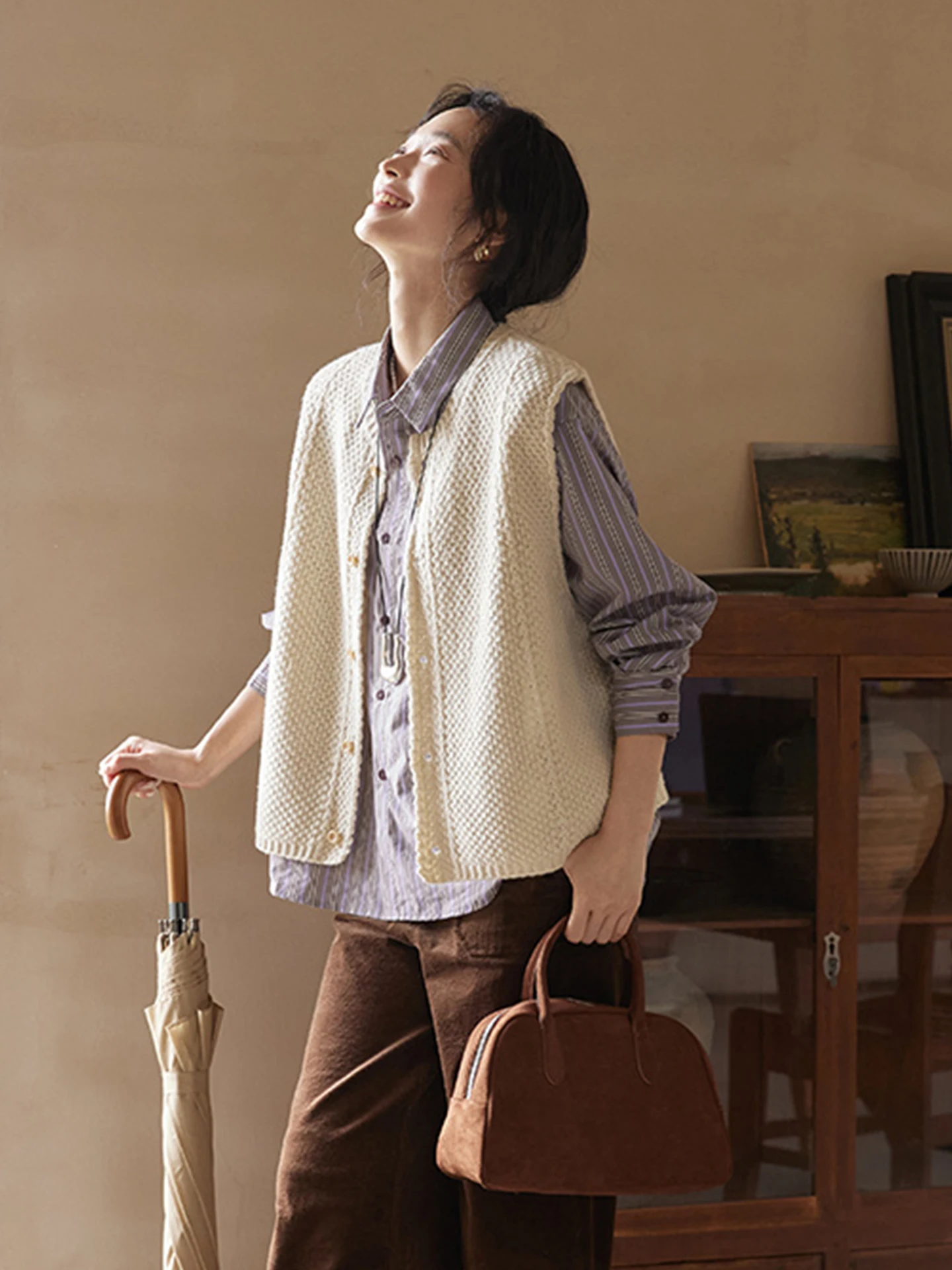 

Soft Wind Color Knitted Casual Top Svel round Ne Sweater for Women Autumn Faion Outerwear Vest Comfortable Fit