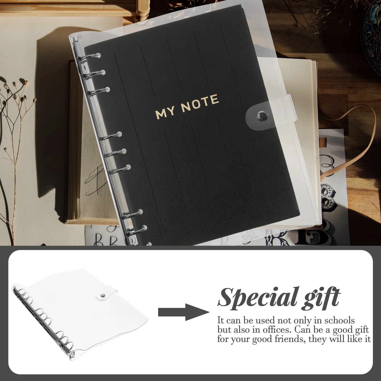 B5 Transparent Plastic Notebook Shell Cover Binder for Loose-Leaf Notepad Journal Planner Scrapbook School Office Use 9 Ring
