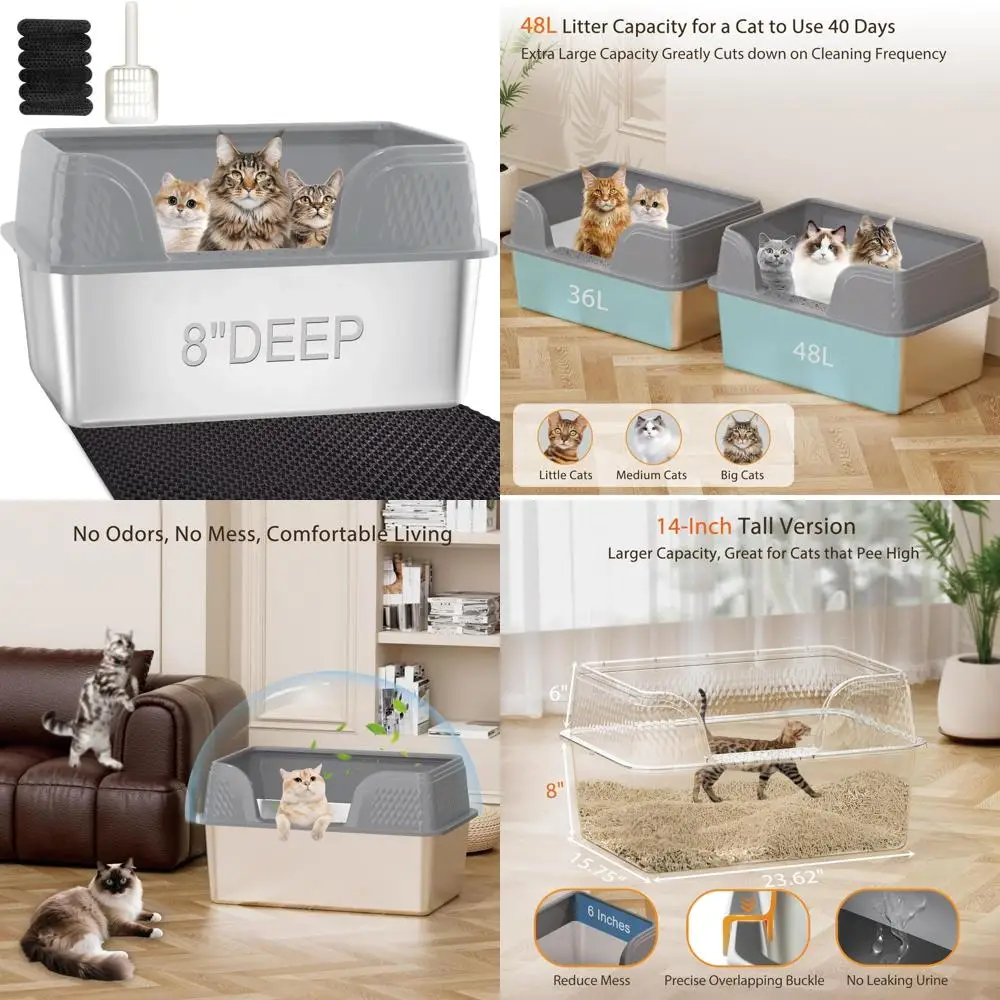 Extra grote roestvrijstalen kattenbak met deksel, hoge zijden voor grote katten of meerdere katten, XXL ruimtebesparend huisdieraccessoire