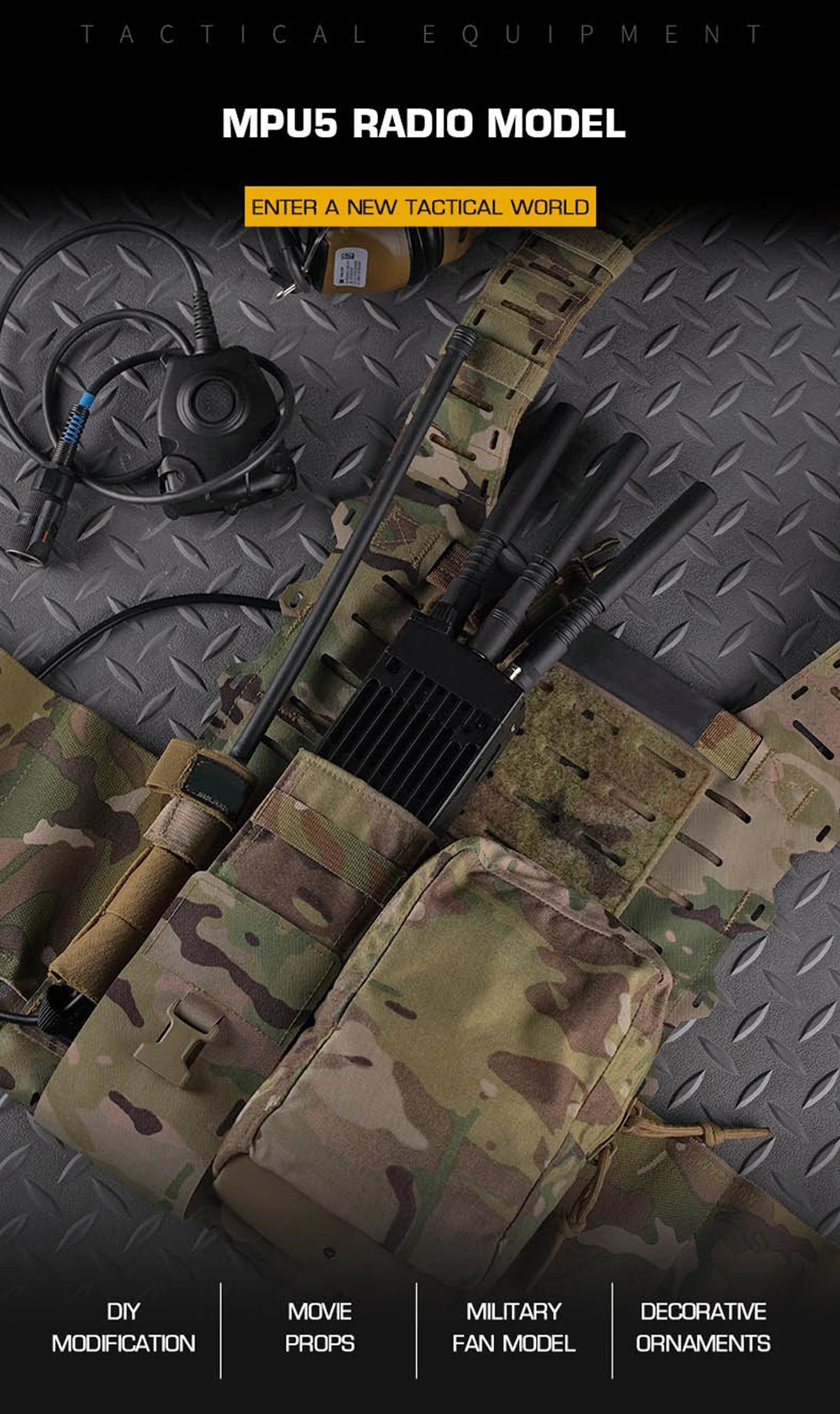 MPU5 Radio Modell Dummy DIY Walkie-Talkie Transceiver Dummy Modell CS Airsoft Paintball Wargame Radio Interphone Prop Modell – Detail 1
