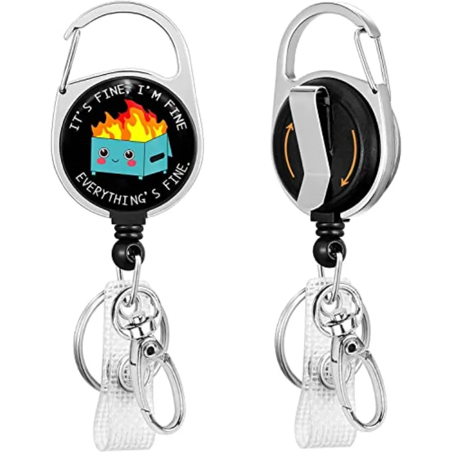 

Badge Reel Holder Retractable Heavy Duty with 360°Swivel Carabiner Belt Clip, Funny Dumpster on Fire ID Badge Holder Retractabl