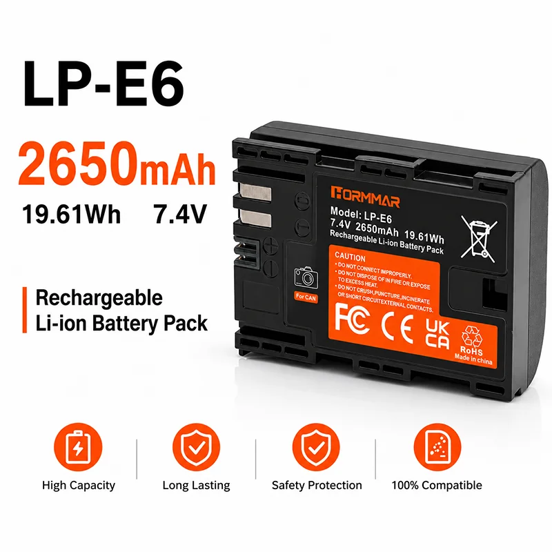 LP-E6 LP-E6N Battery 2650mAh Replacement for Canon EOS 5D Mark II III IV 6D 7D 80D 70D 60D Digital Camera Li-ion Batteries view 2