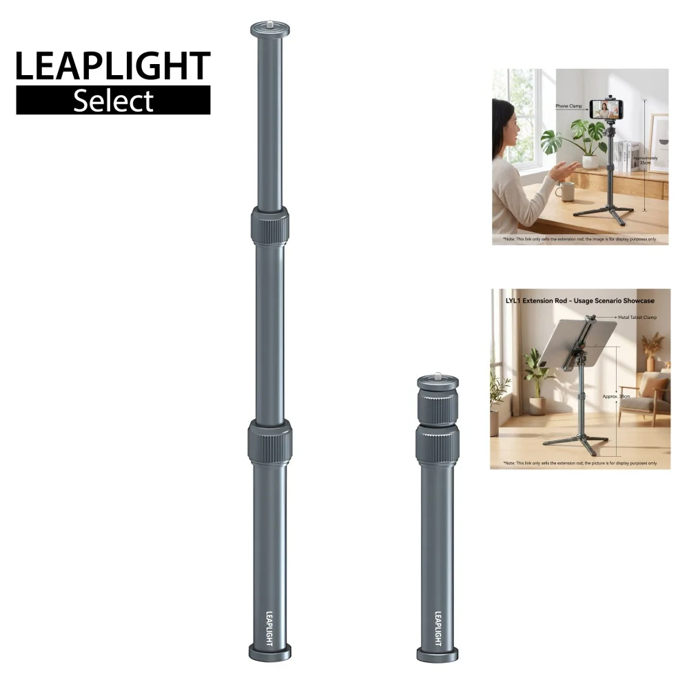 Tripé de Alumínio Todo em Metal Leaplight, Bastão de Selfie Extensível com Haste de Extensão Central para Mesa