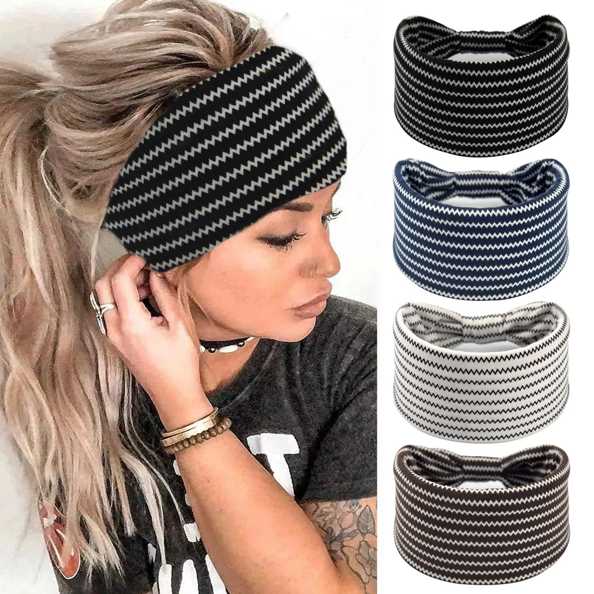 Boho Flower Print Headbands Women Wide Twist Knotted Head Bands Elastic Non-Slip Hair Bands Vintage Yoga Head Wraps Turbans