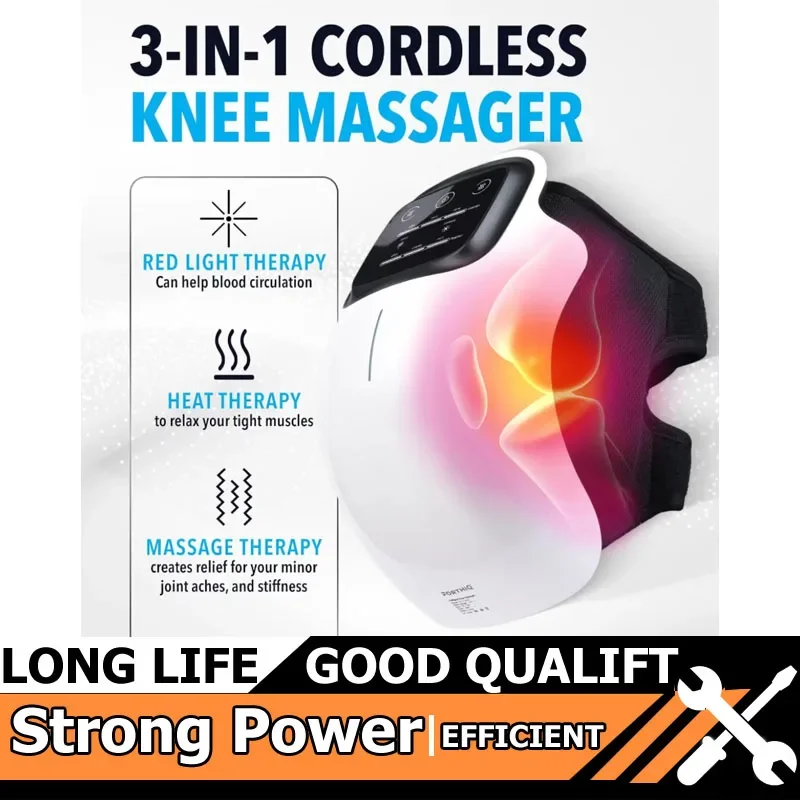 

Горячий беспроводной массажер для колена, красный свет и массажная терапия со светодиодным экраном, 3-уровневые инфракрасные инструменты для нагрева и вибрации