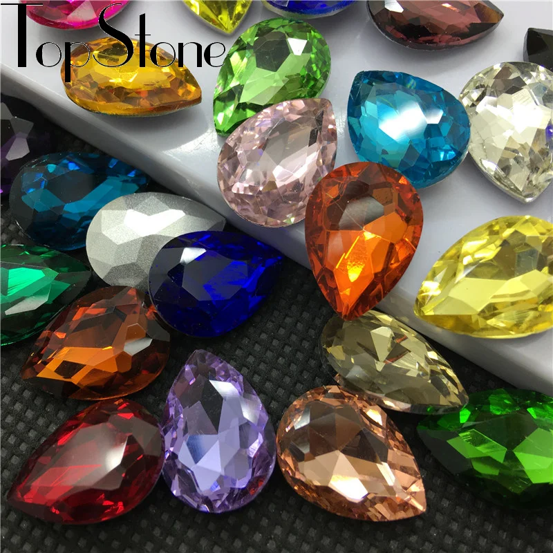 TopStone All Sizes Colors Teardrop Glass Crystal Fancy Stone Pointed Back Rhinestone Droplet for Jewelry Making