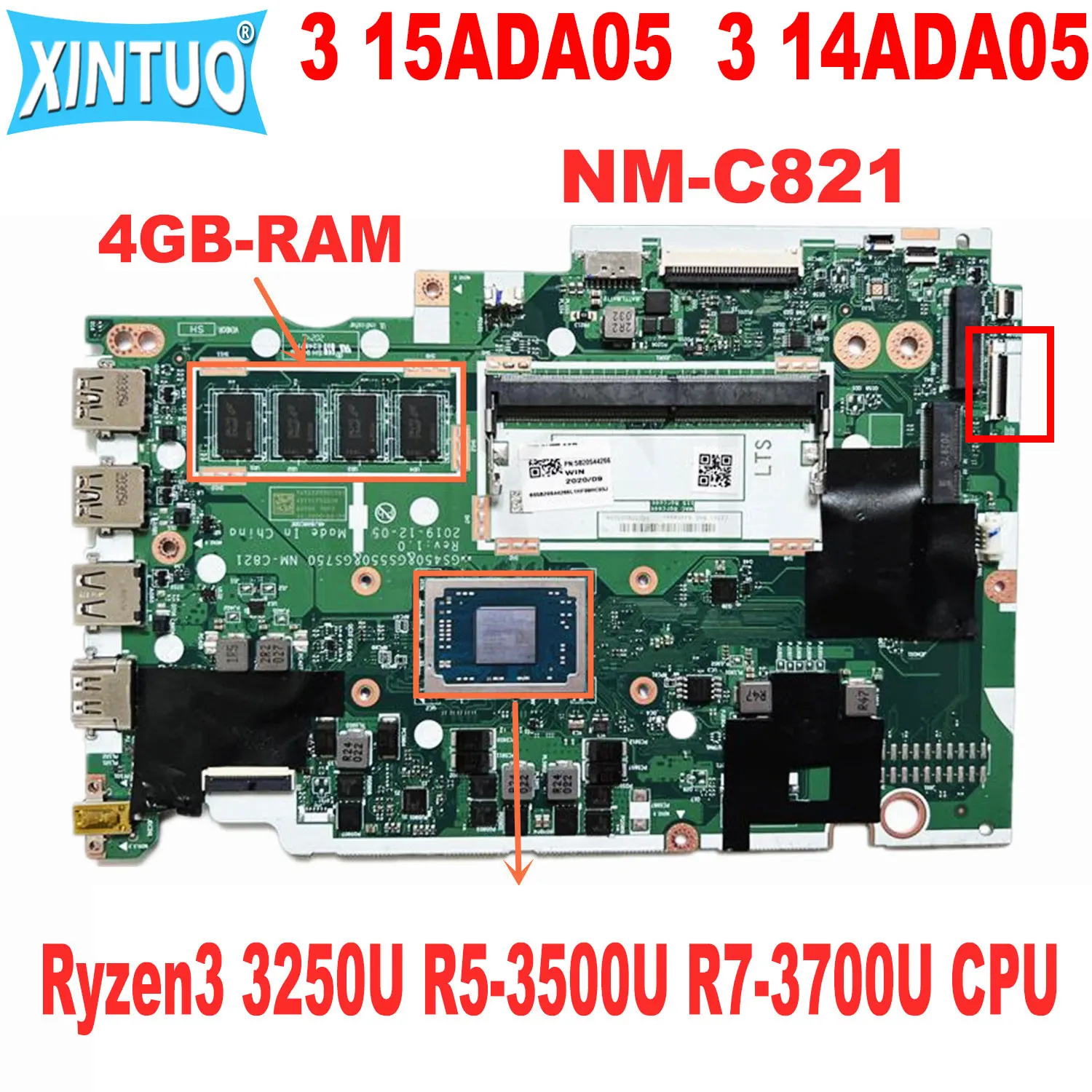 

GS450&GS550&GS750 NM-C821 Mainboard for Lenovo IdeaPad 3-15ADA05 3-14ADA05 laptop motherboard with Ryzen R3 R5 R7 CPU DDR4 Test