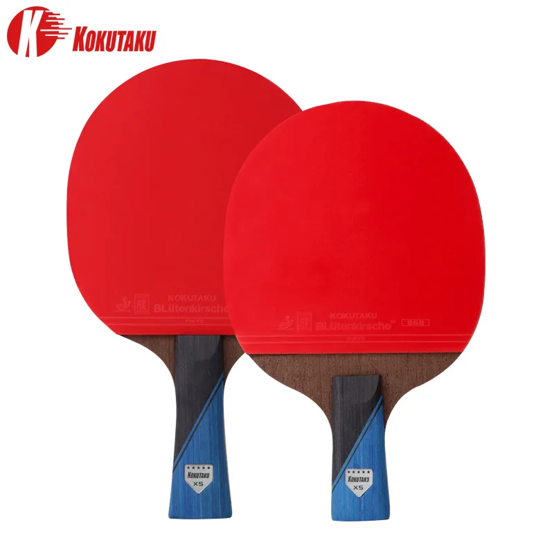 KOKUTAKU 2 Pcs 5 Star Ping Pong Paddle X5, 7 Plywood Wenge Hybrid Carbon Table Tennis Racket Set+3 Pcs 3 Star Ping Pong Balls