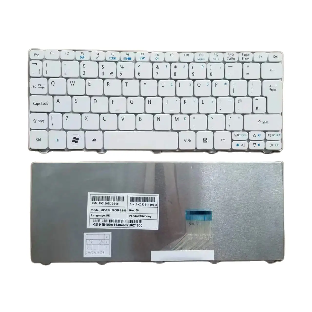 

Клавиатура белая для ноутбука Acer Aspire One 532h 521 522 533 D255 D255e D260 UK