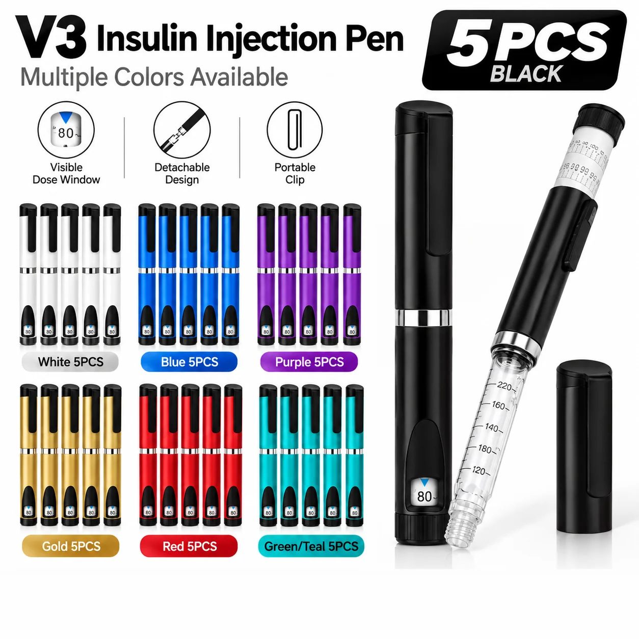 upgrade-5pcs-reusable-v3-injection-pen-set-magic-pen-metal-60iu-refillable-adjustable-dose-pen-injector-compatible-home-use