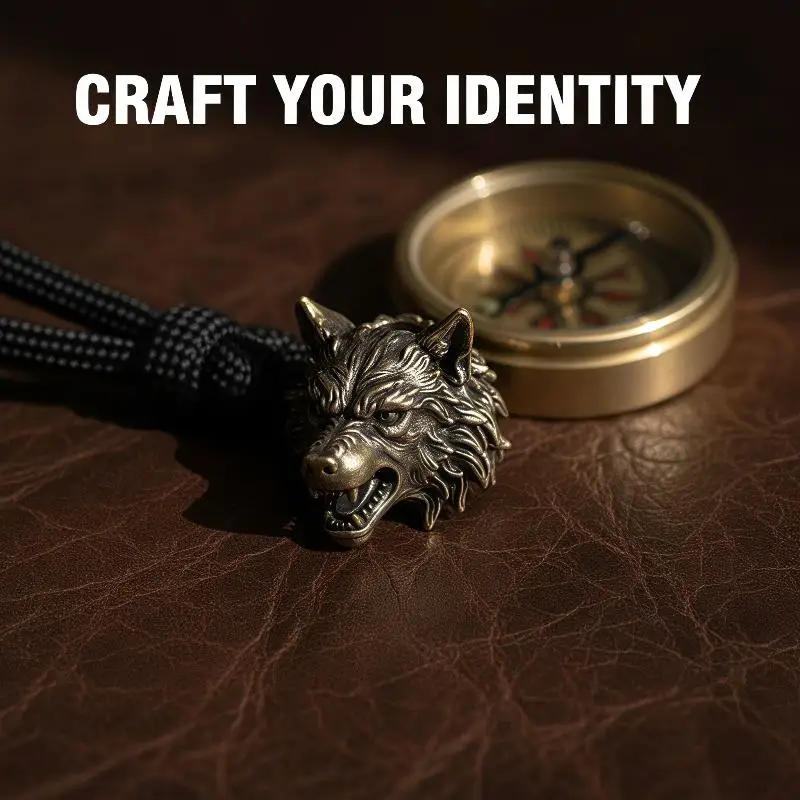 Retro Brass Wolf Head Knight Spacer Beads Anti-Rust Durable for DIY Paracord Bracelet Keychain Jewelry Making Supplies