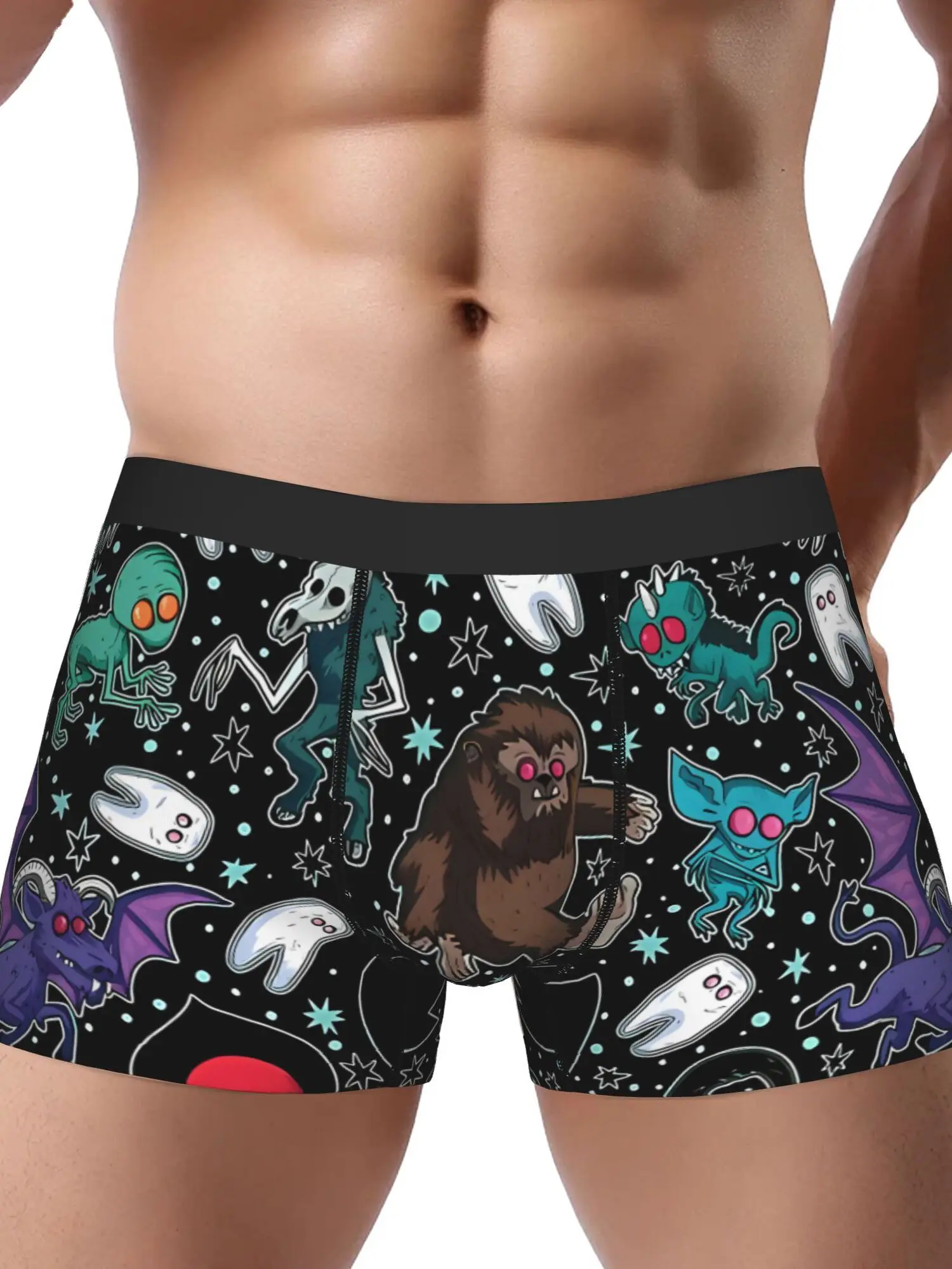 gothic style Cryptids Night Black Underwear Polyester Briefs Underpants for Men Teens Father Dad Gift Print