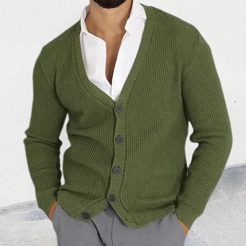 

Autumn And Winter New Knitted Cardigan Men's V-neck Long-sleeved Slim-fit Sweater Jacket Large Size Fashion Men's Clothing