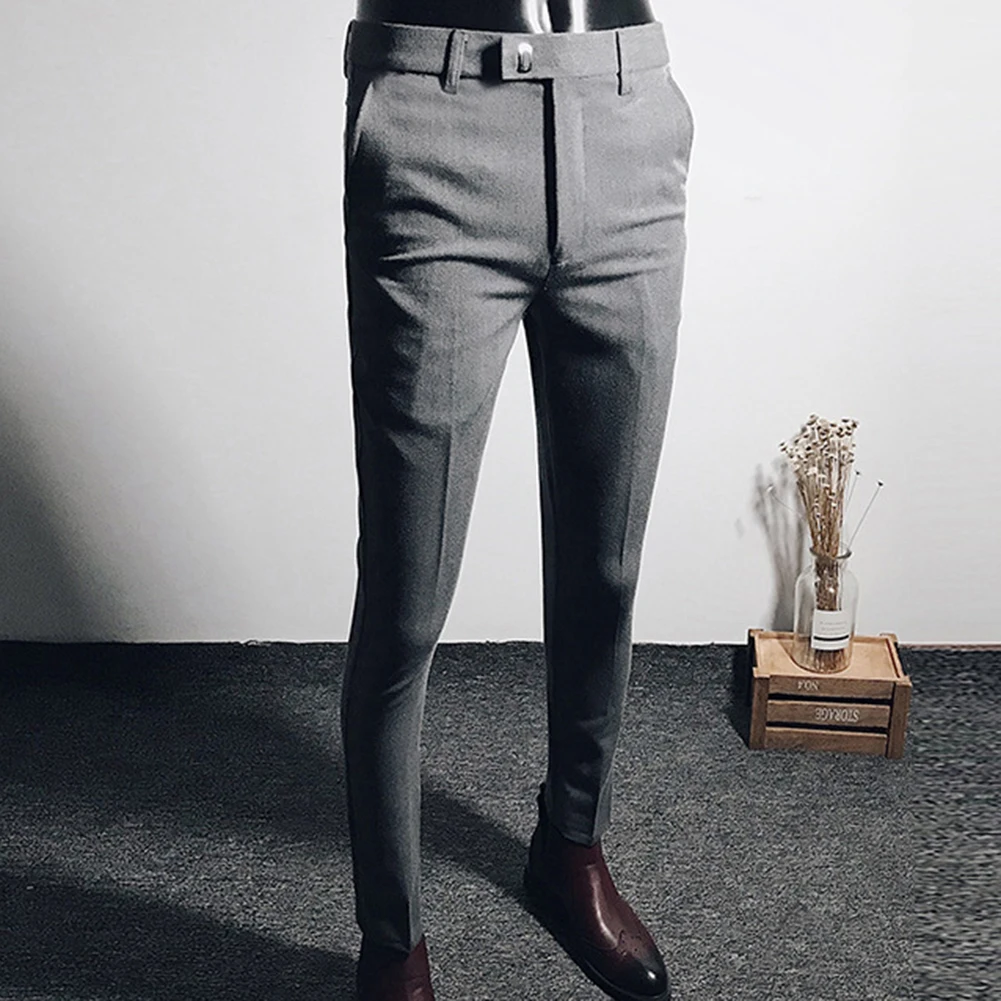 السراويل السراويل الرجال البوليستر S-4XL سليم بلون تمتد البدلة السراويل ارتداء 9 نقطة بنطلون الأعمال العلامة التجارية الجديدة