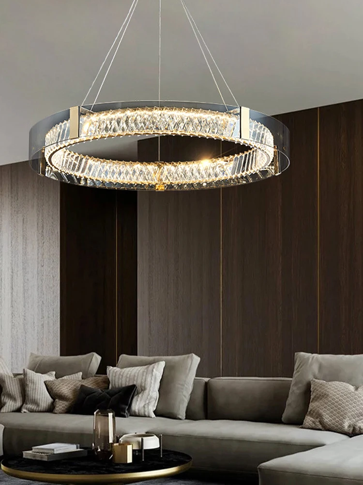 

Modern Light Simple Luxury Amber / Gray Glass Ring Chandeliers LED Home Living Room Ceiling Pendant Lustre Modern Hanging Light