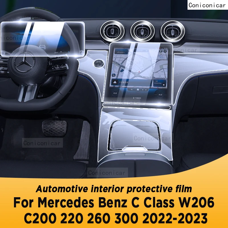 

For Mercedes-Benz C Class W206 2022 2023 Car Interior Center console Transparent TPU Protective film Anti-scratc Repair film