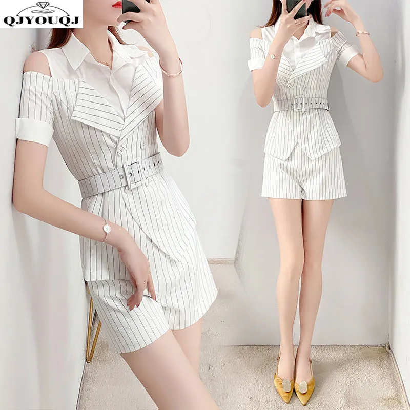 

Age Reducing Professional Suit Women's Summer Temperament 2024 New Striped Shirt Shorts Elegant Women's Two-piece Set