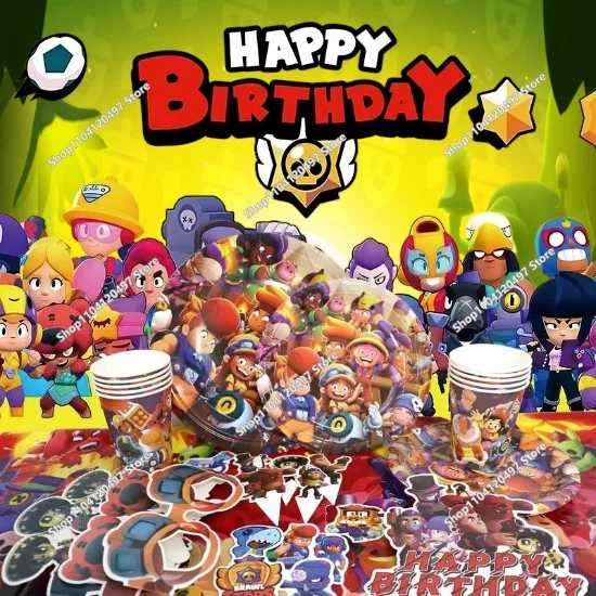 Globos de Brawl Stars, Pancarta de Feliz Cumpleaños, Decoración para Fiesta de Juego, Fondo de Brawl Stars, Adorno para Pastel, Vajilla Desechable, Llavero