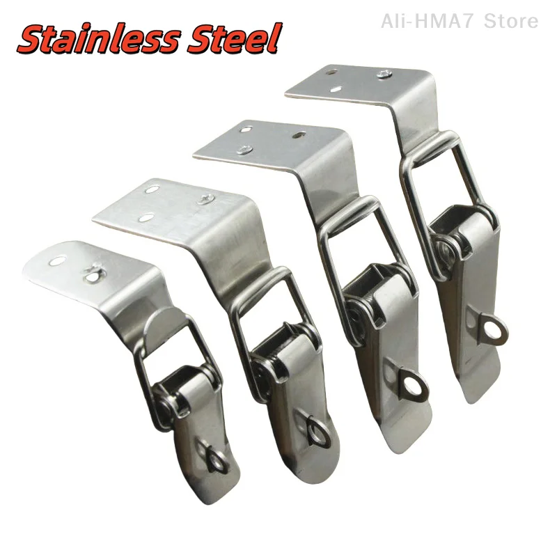 1 Set Cabinet Door Metal Clasps 90 Degree Box Closure Lock Duck-mouth Buckle Hook Spring Loaded Draw Toggle Hasps Clamp