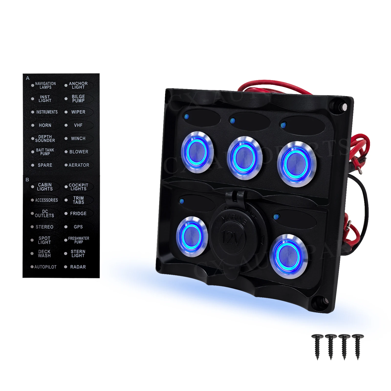 

Waterproof Marine Push Button Switch Panel 12V 24V with Power Socket Adapter & 15A Circuit Breaker for Boat Yacht Camper Caravan