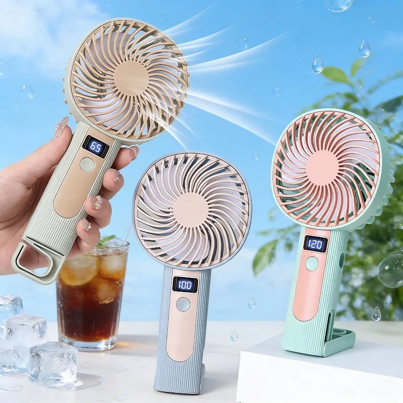 2 in 1 Handheld Desktop Mini Fan with Digital Display 120 Speed USB Rechargeable Portable Electric Fan for Office Home Commute