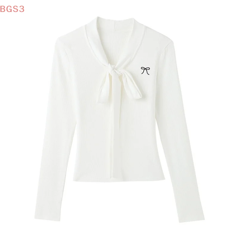 Dames vroege herfst trui met lange mouwen Casual chique V-hals met vetersluiting