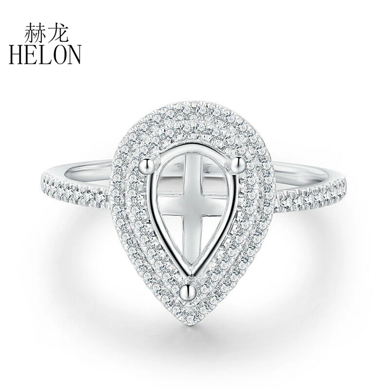 HELON 6X9mm Pear Cut Solid 14K White Gold Lab Grown Moissanite Diamond Fine Jewelry Semi Mount Engagement Wedding Ring Setting