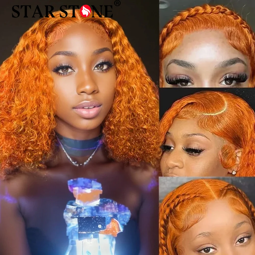 

Ombre Short Bob Wig Human Hair Wigs Ginger Orange 13x4 Lace Frontal Wig Deep wave Brazilian Hair For Women T-Part Curly Wigs