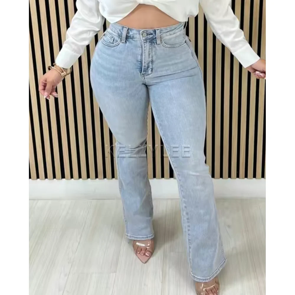 Stylish Push Up Full Length Straight Pants Ladies Y2K Streetwear Jeans High Waist Perfect Hip Trousers 2026 New Fashion Bottoms