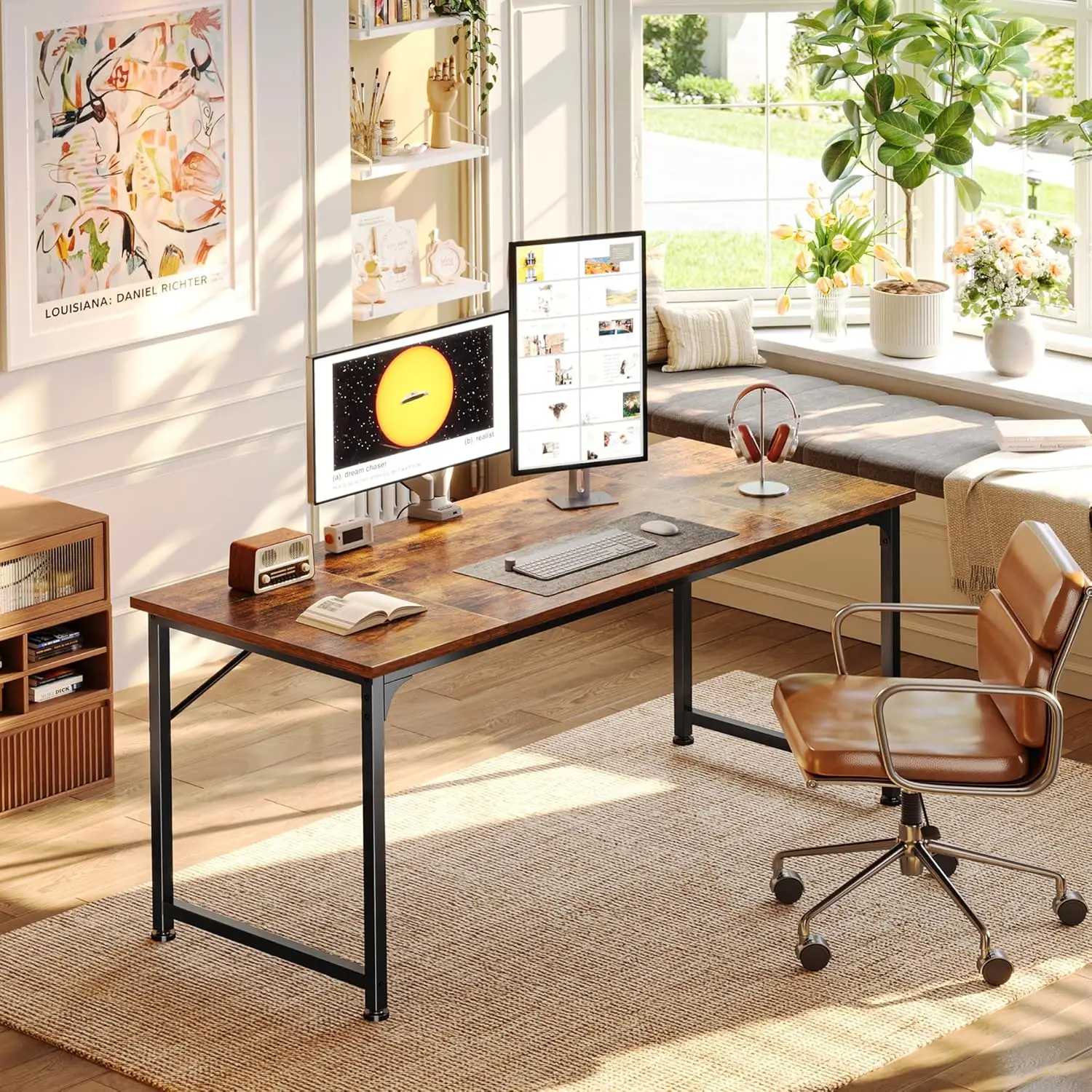 Gaming Desk Rustic Brown Wood 55 Inch Basic Function All Seasons Brown