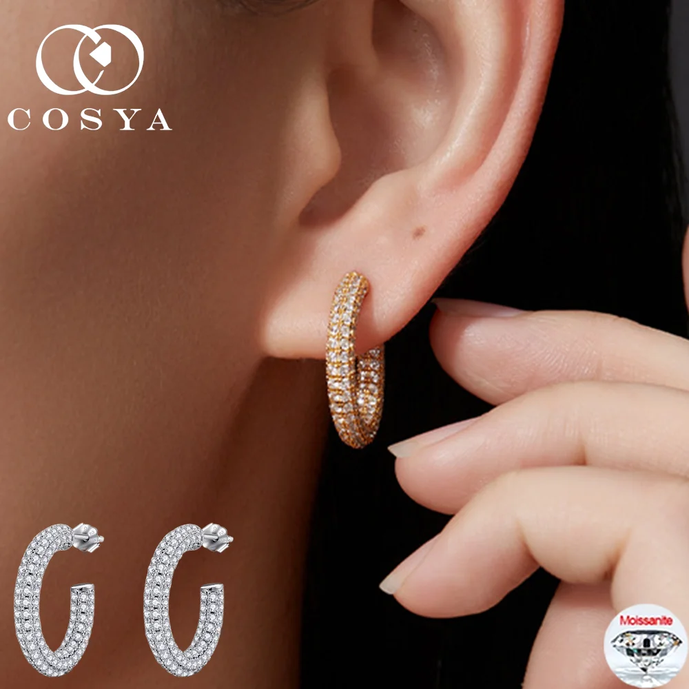 

COSYA серьги-кольца с муассанитом для женщин, 100% серебро S925, позолоченные 18 карат, серьги с бриллиантами в лаборатории, ювелирные изделия