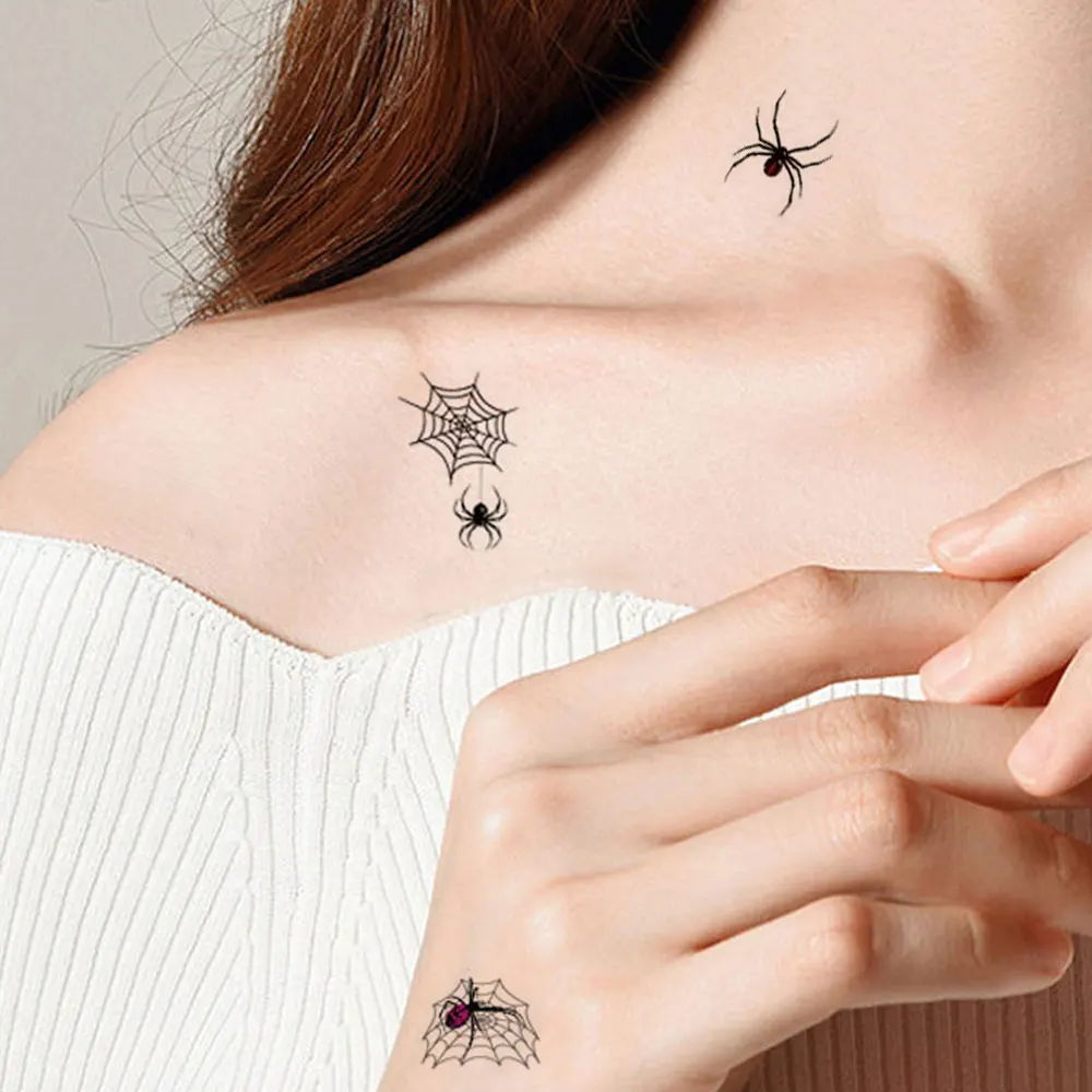 10 fogli impermeabili tatuaggi temporanei di Halloween per uomo donna Spider Web Tattoo Stickers per Halloween Party Fake Tattoo