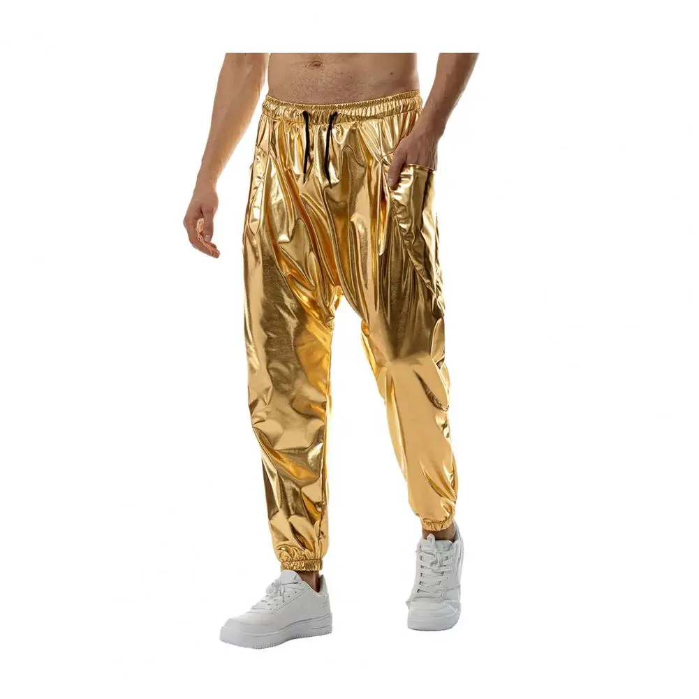 Y2K Street Flap Pocket Cordón en la cintura Plata Metálico Pierna ancha suelta Cargo Pantalones de paracaídas Trajes de festival