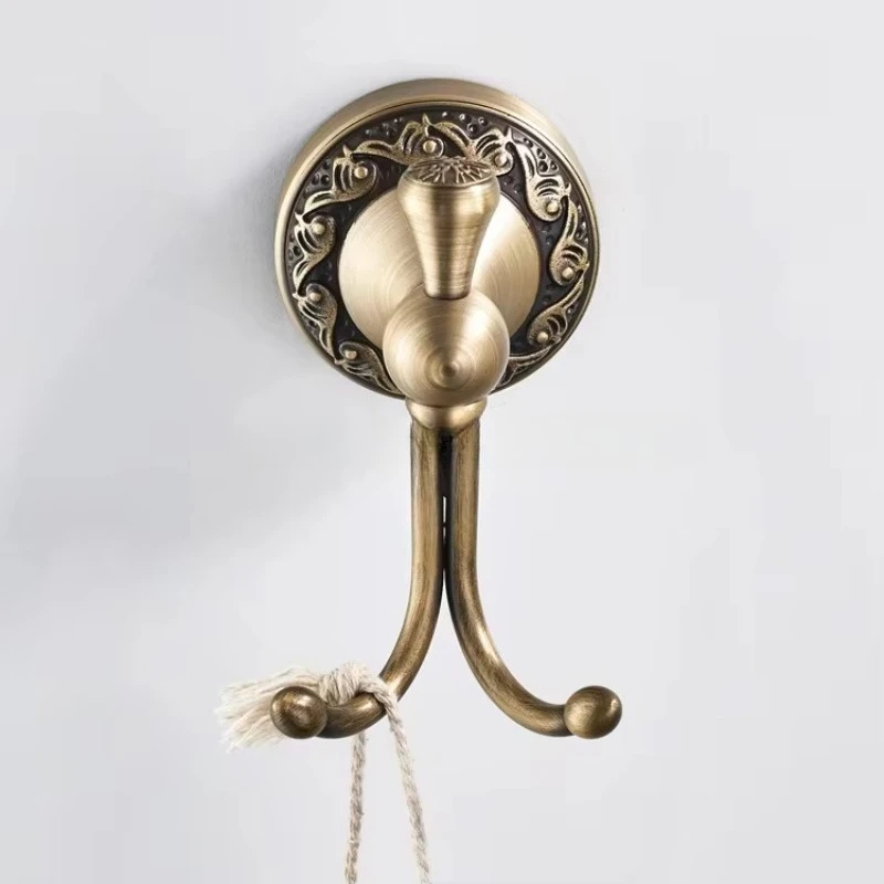 Antique copper double hook towel ring pendant nightgown hook wall-mounted brushed bronze finishing bathroom brass accessories