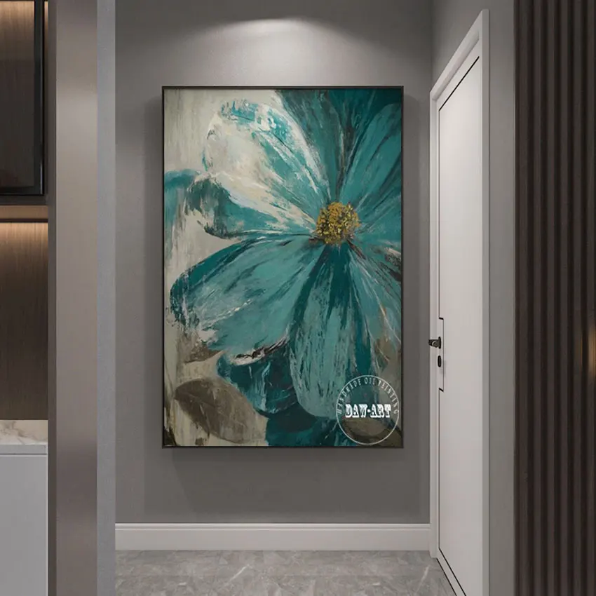 New Design Art Canvas Wall Picture Home Office Cafe Hotel Decorative Pure Handmade Blue Abstract Flowers Oil Painting Unframed