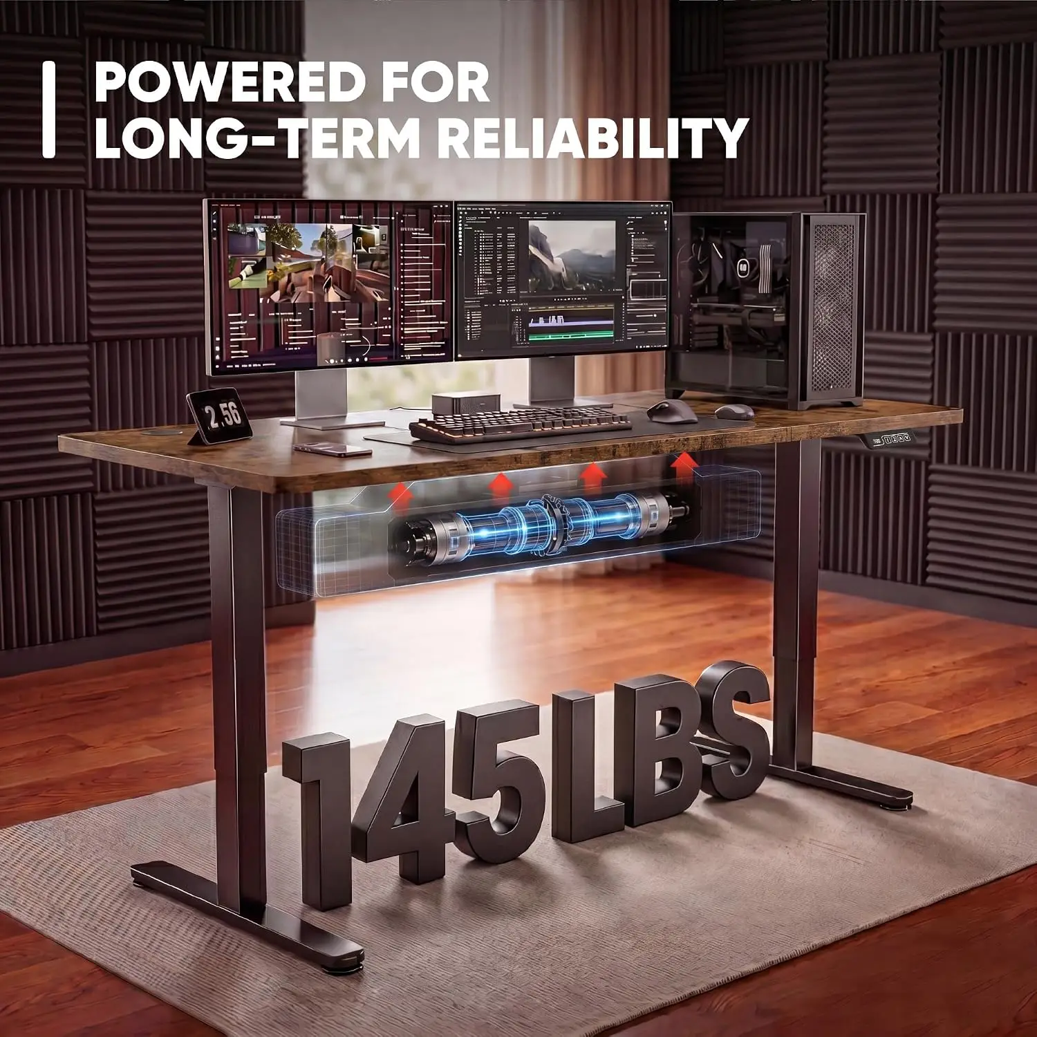 Electric Height Adjustable Standing Desk Home Office 55 Inch Workstation, Customized