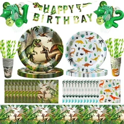 Set di stoviglie usa e getta dinosauro tema dinosauro decorazione per feste di compleanno dinosauro piatto di carta tazza tovaglia Boy Party Supplie