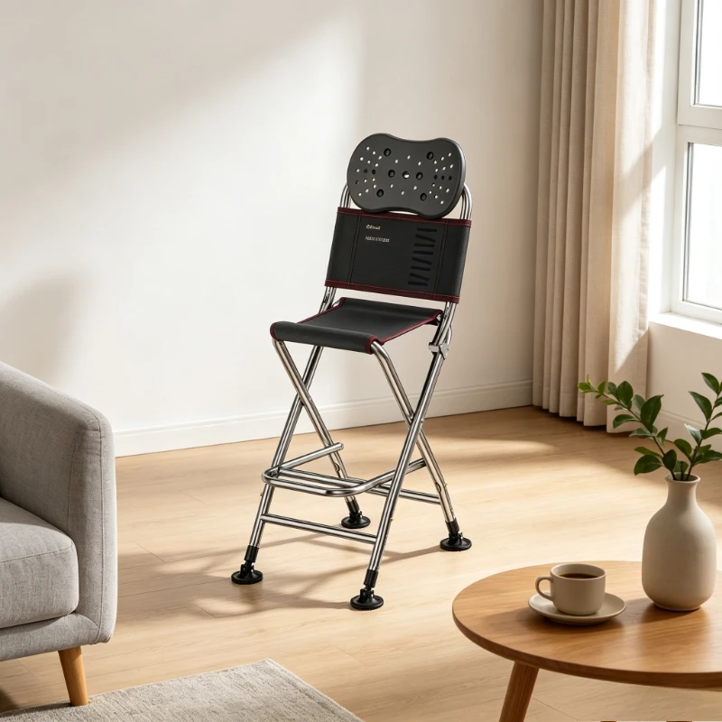 Stainless Steel Fishing Chair Adjustable Height Heavy Duty Outdoor Stool for Bridge Bank Camping Sturdy Foldable Portable Seat