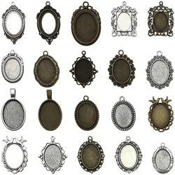 Random 20pcs Alloy Cabochon Inlaid Relief Charms Blank Open Frame Bottom Bracket Pendants for DIY jewelry making Accessories