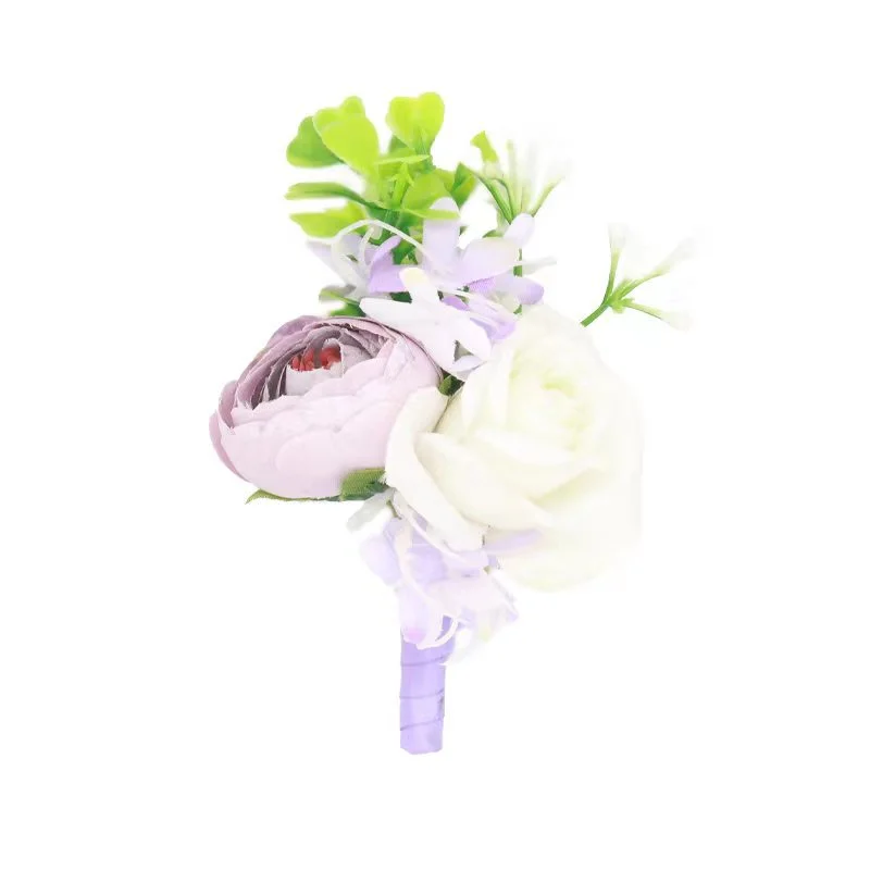 Licht Paars Kunstmatige Rose Bloemen Boutonnires Pols Corsage Bruidsmeisje Bruiloft Accessoires Buche Di Fiori Per La Sposa