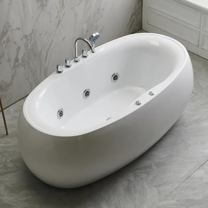 #Oval Massage Bathtub, 7-Color LED Light, Bubble Bath, Egg-Shaped, Temperature Control, Romantic Hotel and Homestay Spa Tub