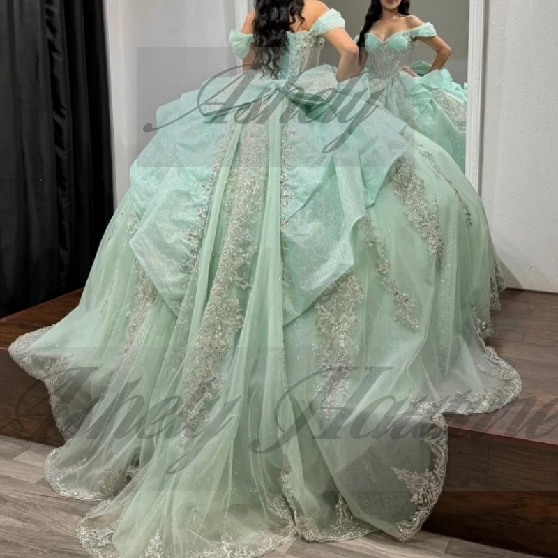 Personalizado mexicano quinceanera vestidos de baile miçangas applique arco feminino baile festa casamento ocasião doce 15 16 menina vétidos