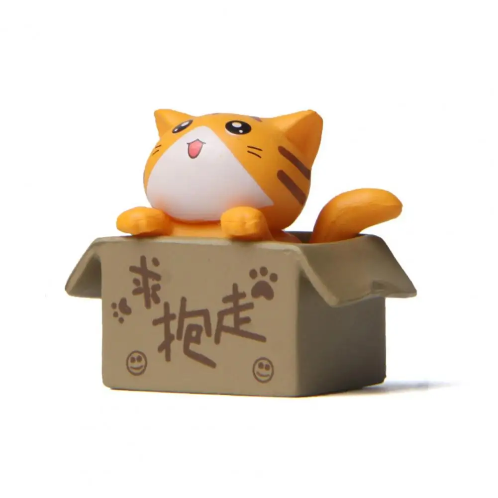 Lovely Cat Figurines Gardening Doll Solid Model Micro Landscape Cardboard Box Cat Mini 3D Cartoon Animal Models Desktop Ornament