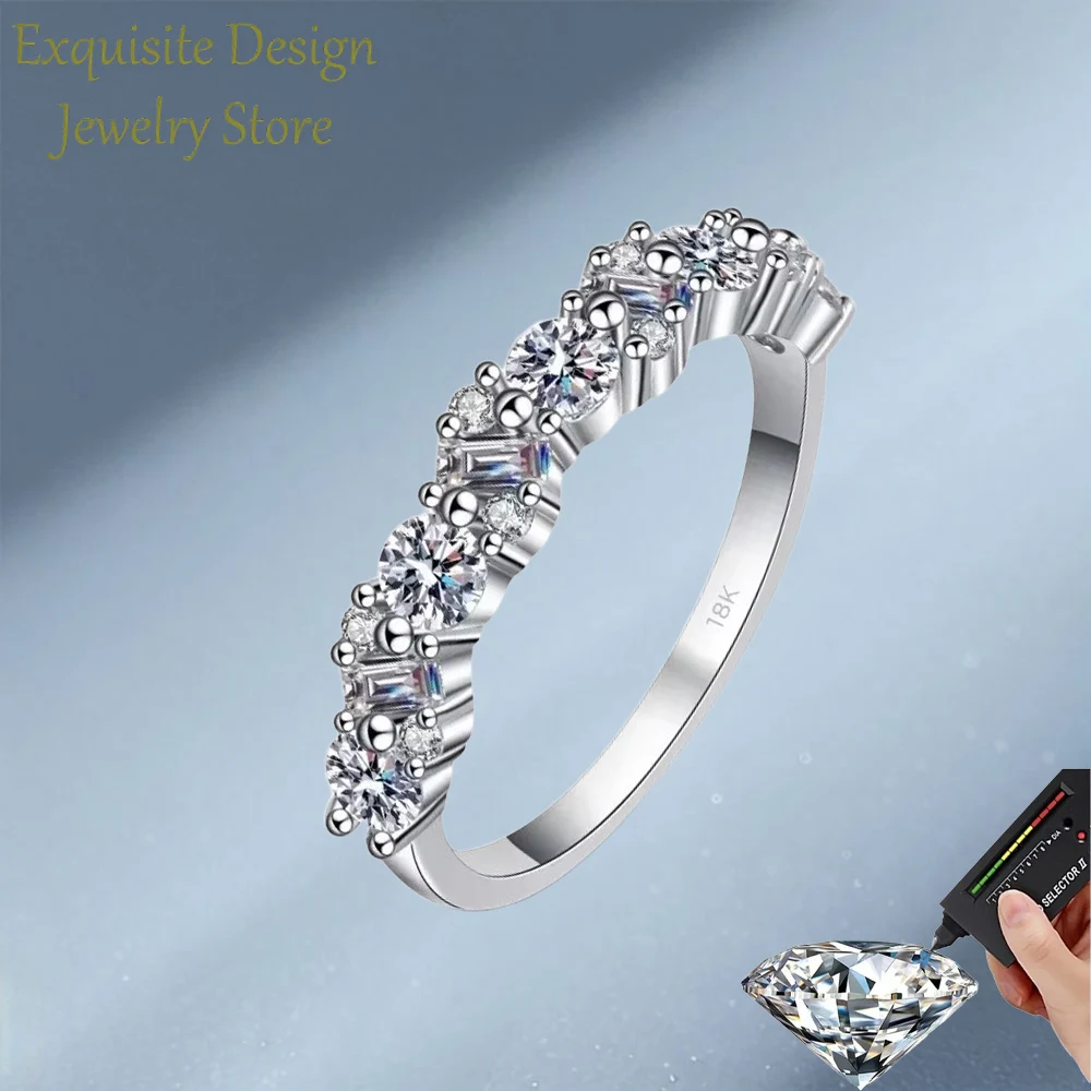 

VVS1 D Цвет 0,9 CT Одна линия Круглое квадратное кольцо с бриллиантом из муассанита для женщин, дизайнерские ювелирные изделия Кольцо из белого золота 18 карат специальной формы