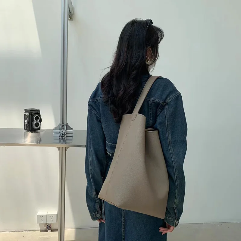 Sac fourre-tout coréen pour femme, sac à bandoulière initié, grande capacité, sac à main Shopper avec petit sac, E27