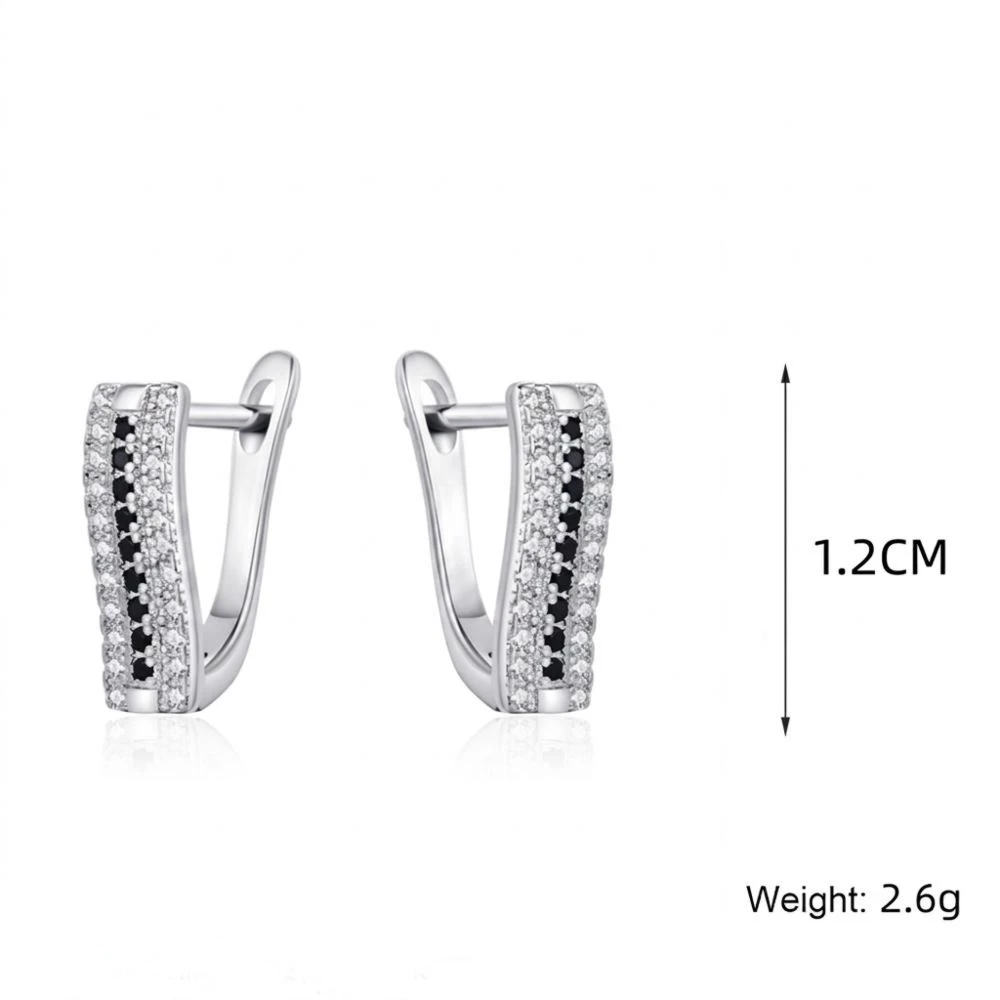 Black Awn Classic Silver Color Round Black Trendy Spinel Engagement Hoop Earrings for Women Jewelry Bijoux I308
