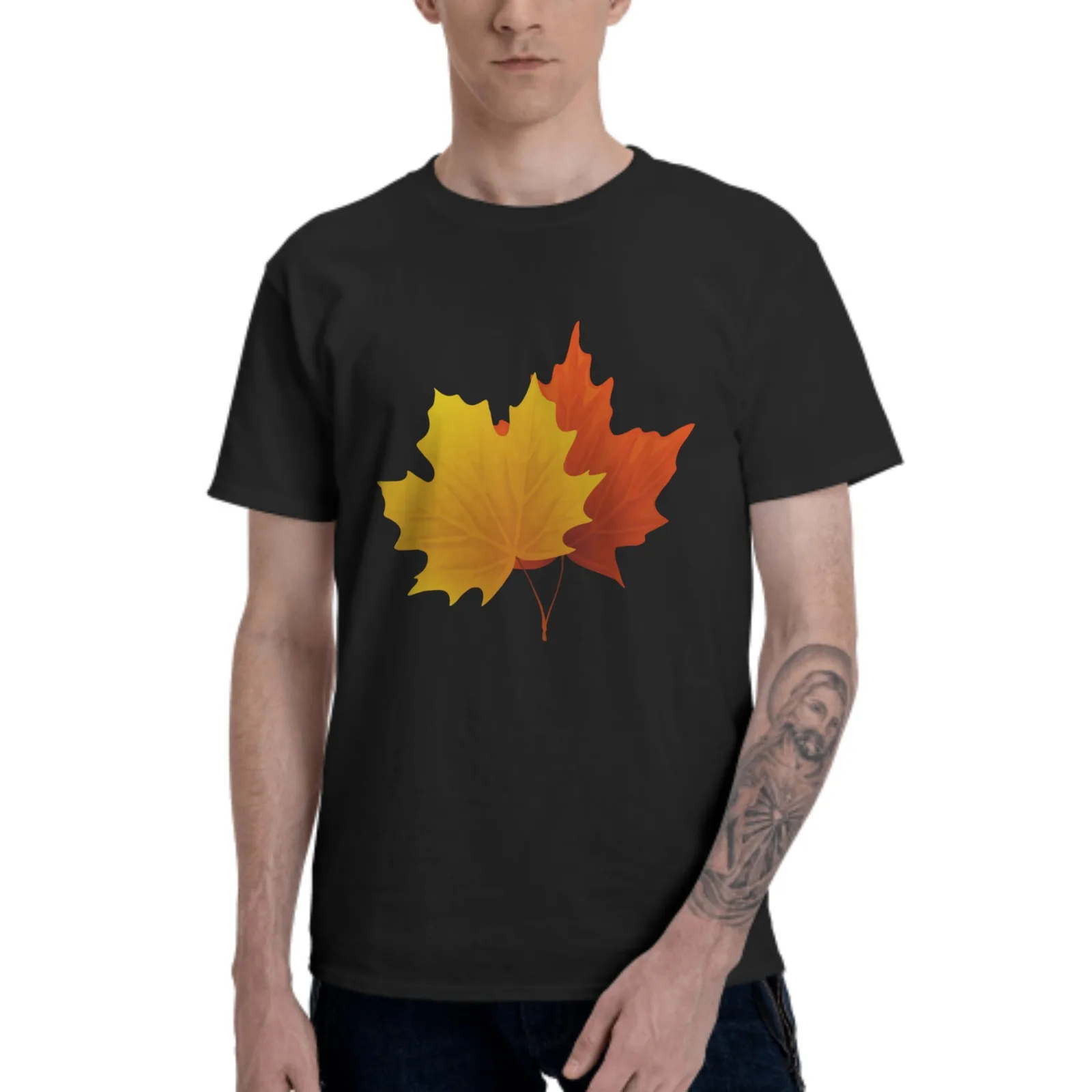 

Fall Maple T-Shirt for Men Cotton 100% Women Summer Tops Fashion Casual Round Collar Short-Sleeve Leaf Couple Tees
