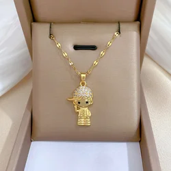 Fashion Zircon Cool Hat Boy Pendant Necklaces for Women Men Hip Hop Stainless Steel Chain Jewelry Accessories Gifts for Lover