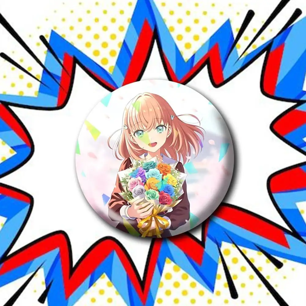 H-Hasunosora Manga Merch Customizable Round Brooch Pins, Personalized Badges With Broken Glass Design Fashion Accessory
